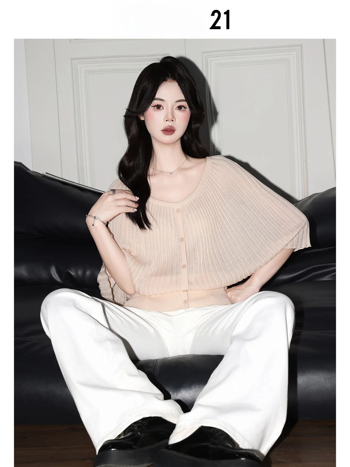 Forever 21 Camiseta de manga murciélago con cuello redondo rosa estilo coreano INS para mujer, cárdigan holgado de verano, top tipo capa suave