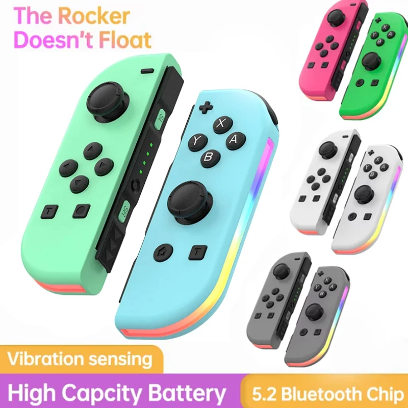 Joypad 6 แกน Gyro คอนโทรลเลอร์เกมไร้สาย L/R LED ใช้งานร่วมกับ NS Switch/Oled/ Lite Joy จอยสติ๊กแบบ Dual การสั่นสะเทือน