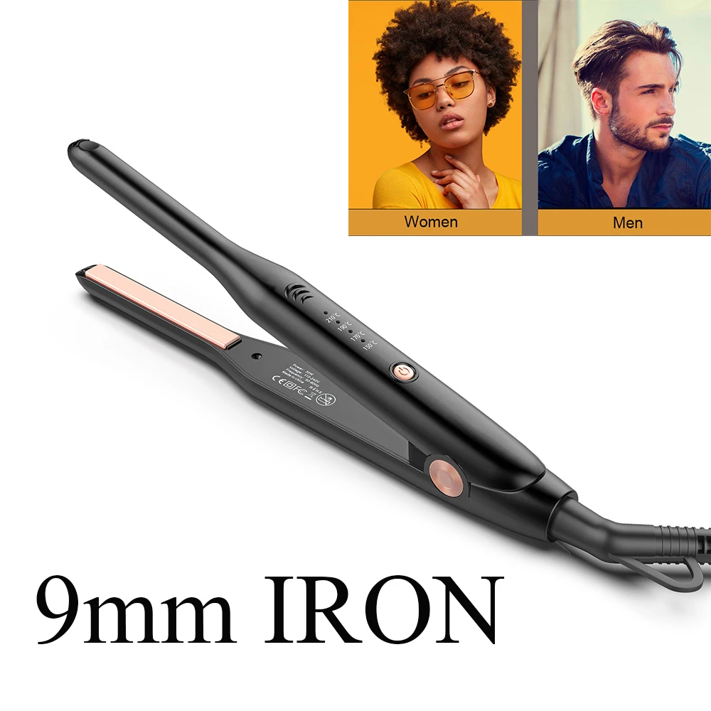 

9mm Professional Curling 2 in 1 Flat Iron for Short Hair Wand Kimchi Roll Anti-scalding Ceramic Beard Straightener Styling Tools