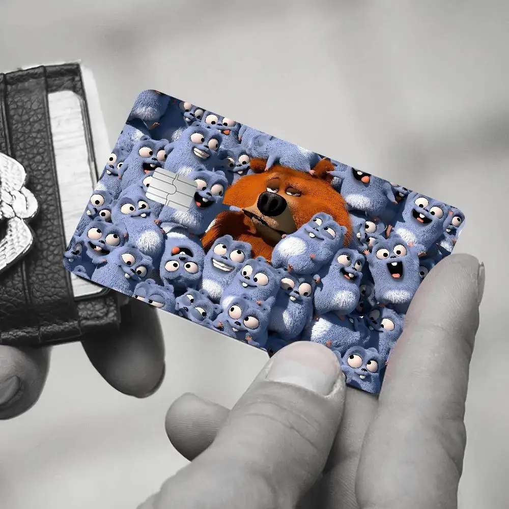 Grizzly And Lemmings 2024 Anime Cartoon Skin Stickers Film Tape Case For Big Credit Debit Card Front