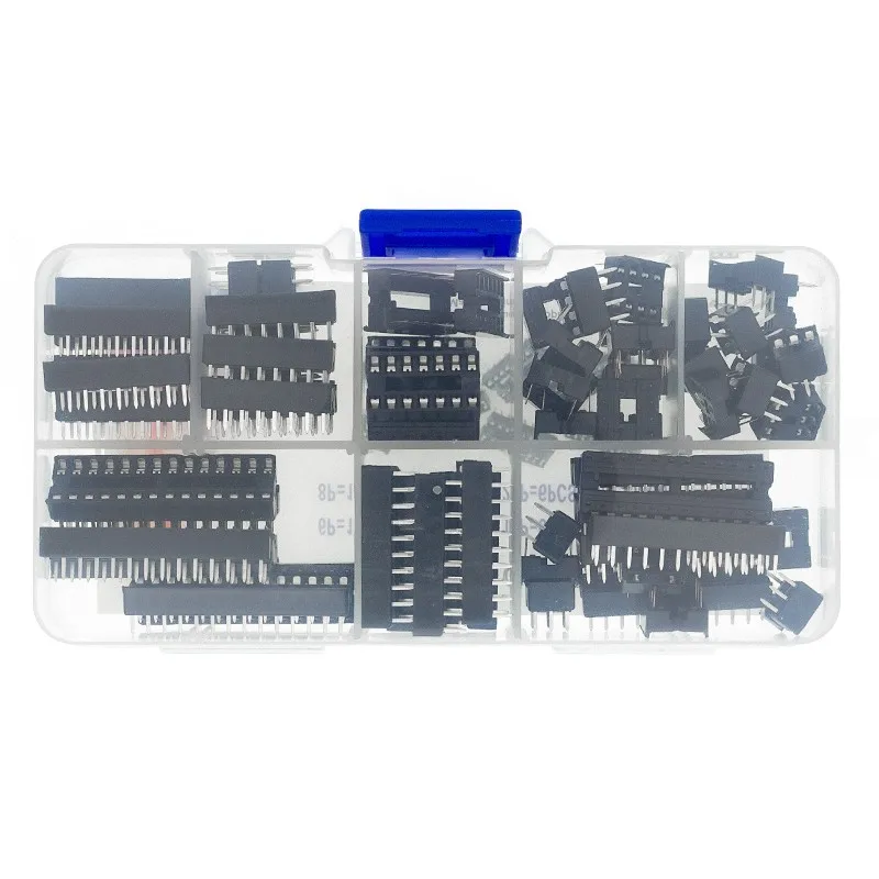 66PCS/lot with Box DIP IC Sockets Adaptor Solder Type Socket Kit 6 8 14 16 18 20 24 28 Pin DIP-6 DIP-8 DIP-14 IC Connector