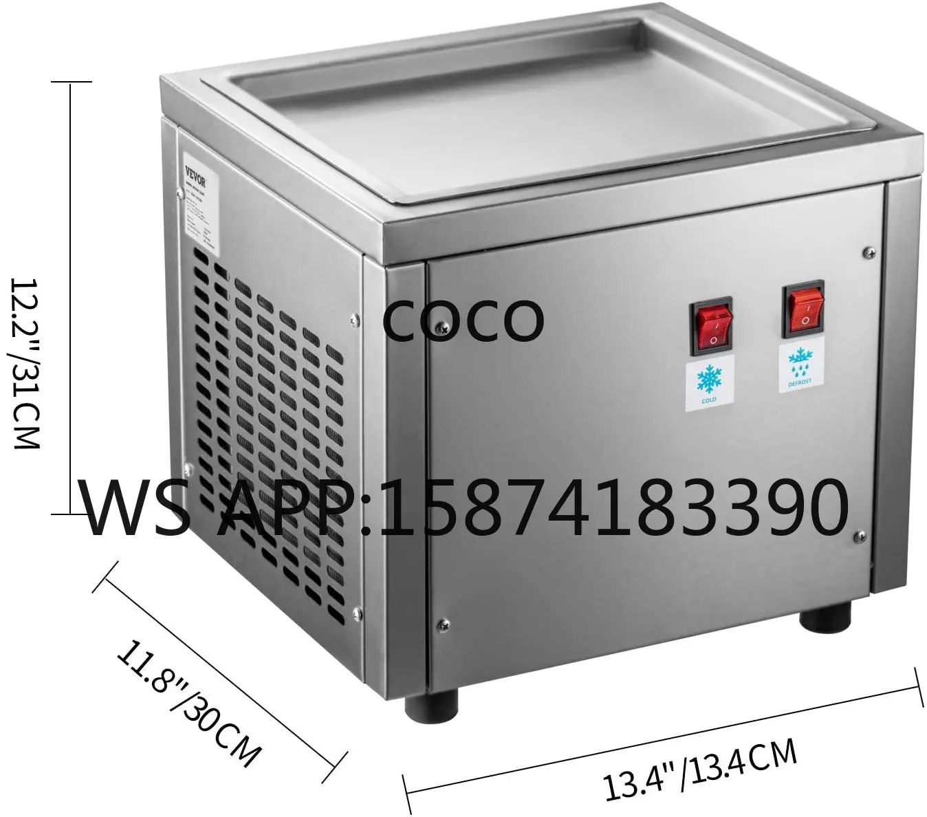 Commercial Fried Ice Cream Roll Machine, 220V Flat Pan Ice Cream Maker for Fruit Milk Chocolate