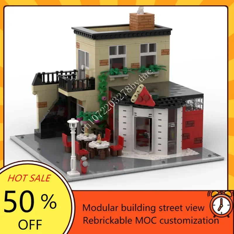 

1230 шт., угол для пиццы, модульный MOC, вид на улицу, креативная головоломка на заказ, архитектура, праздник, сделай сам, сборка, образовательная модель, подарок