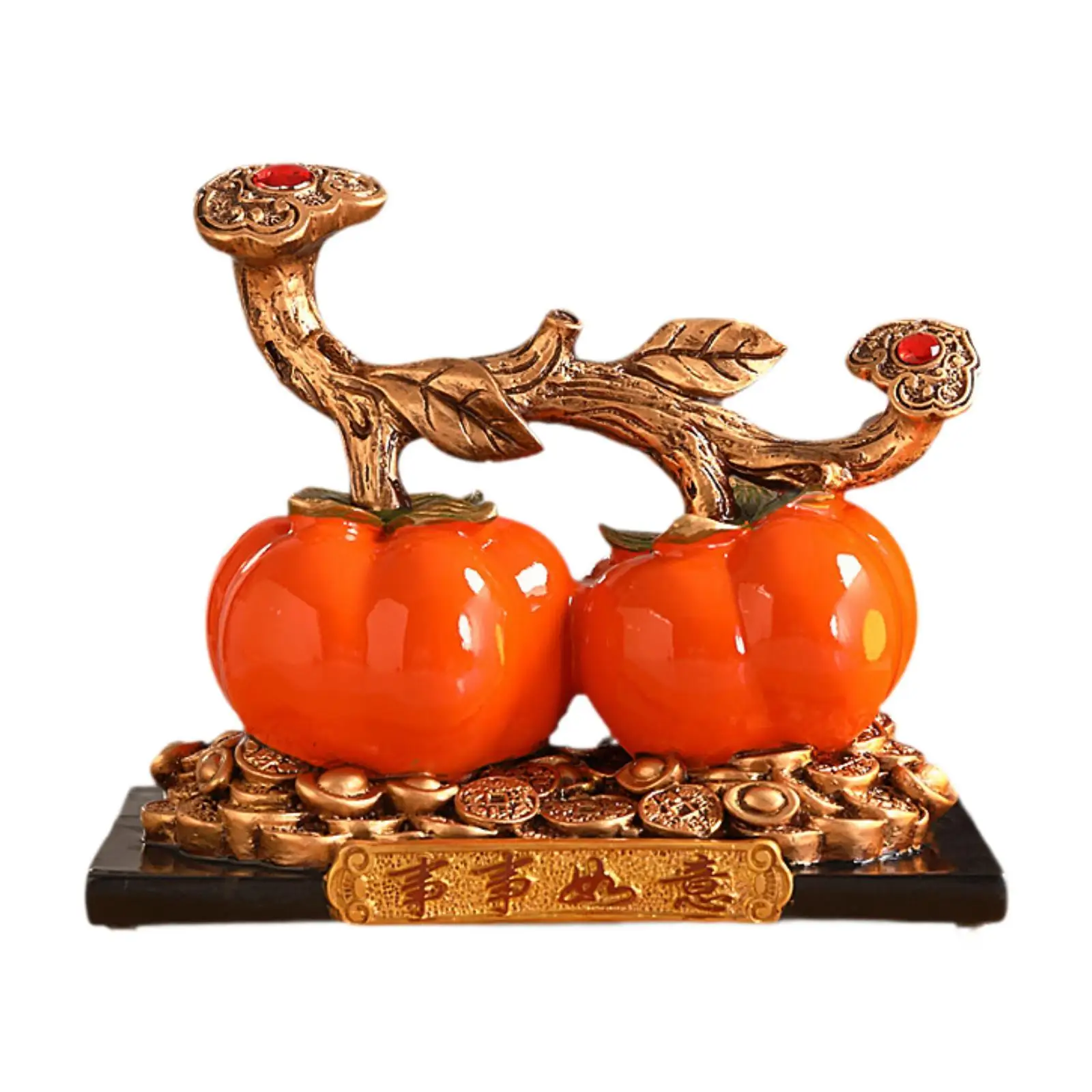 

Persimmon Resin Statue Fengshui Figurine Table Centerpiece Artwork Chinese Lucky Decoration for Bookshelf Restaurant Festival