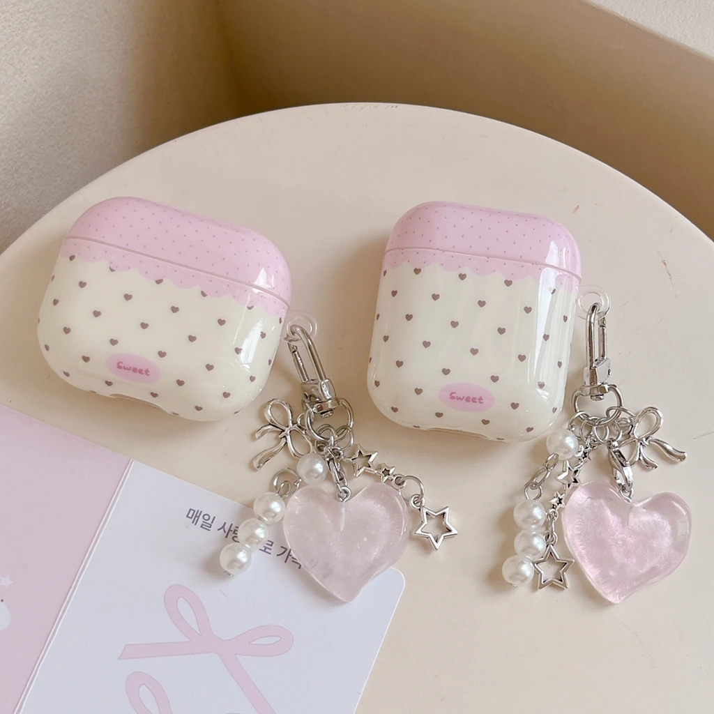 Korean Style Color Collision Heart Shape Polka Dots Pattern Earphones Protective Cover Case for AirPods 1or 2 3 4 5 Pro 2 Pro 3