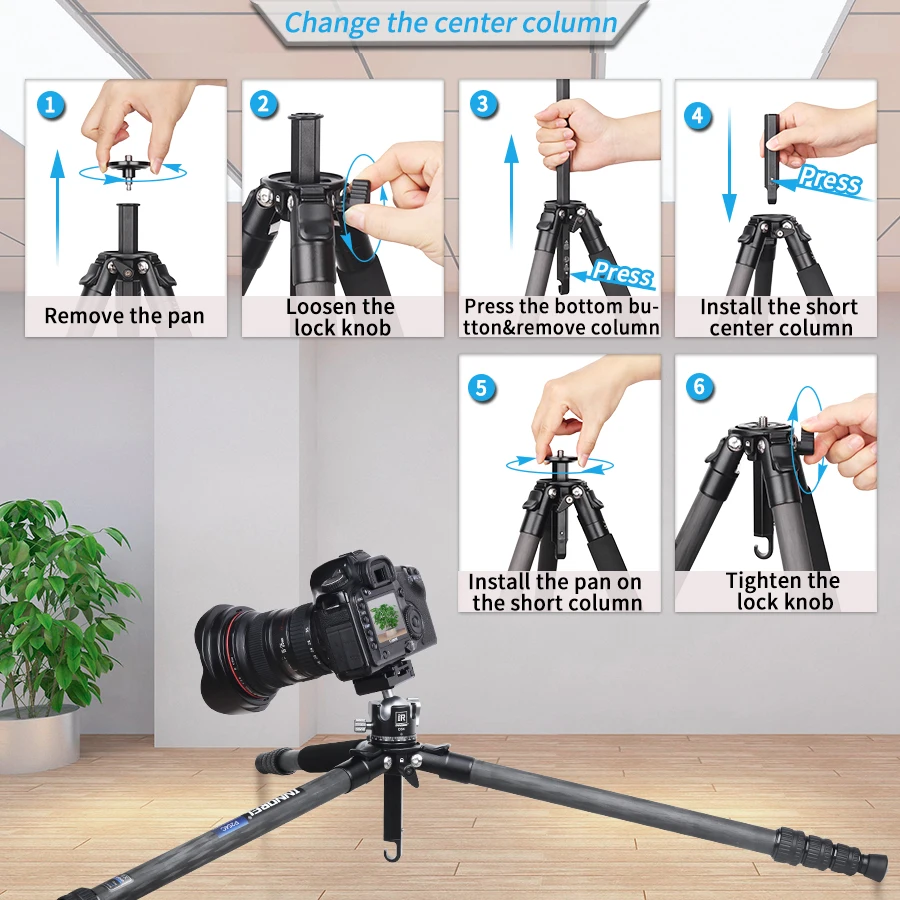 Kohlefaser-Stativ-INNOREL P254C Tragbares, kompaktes, leichtes Reisestativ und Einbeinstativ für digitale DSLR-Kameraständer, Belastung 12 kg – Detail 7