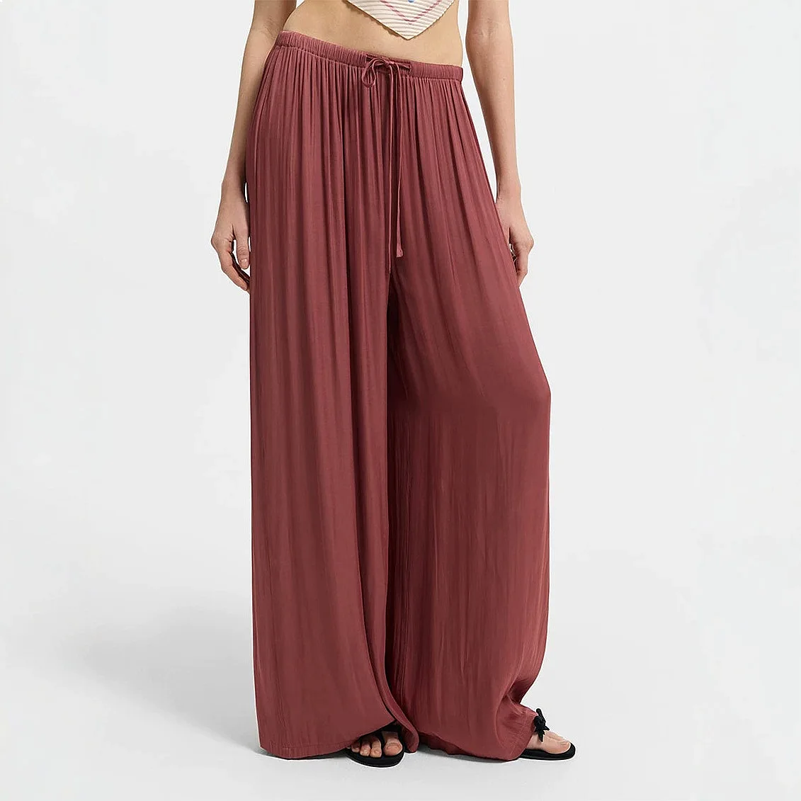 Linen Wide Leg Pants Women Casual Loose Trousers Flowy Relaxed Fit High Waist Palazzo Pants