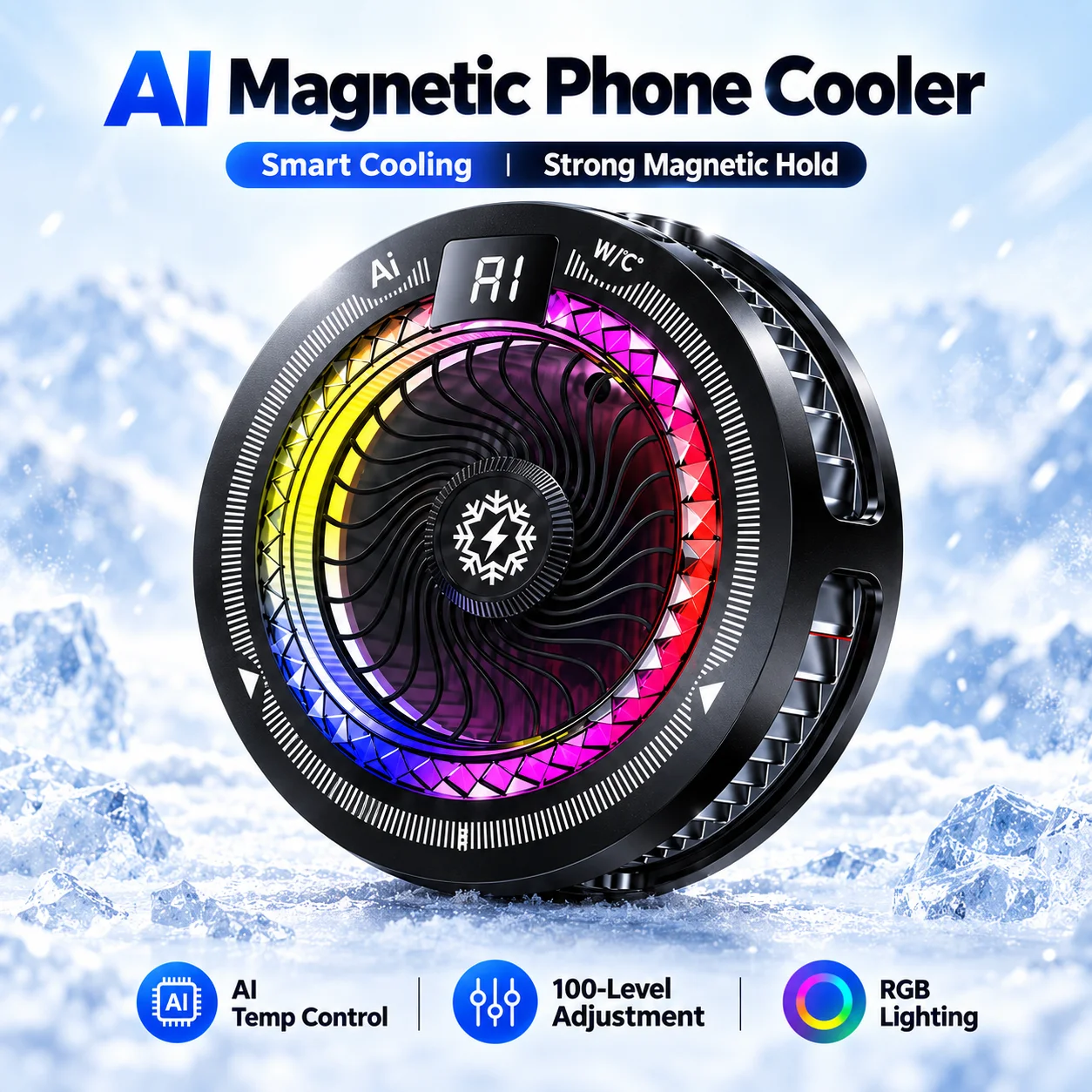 TH25 Universal Portable Magnetic Clip Semiconductor Phone Cooler Digital Display RGB Light Cooling Fan for Iphone Samsung Xiaomi