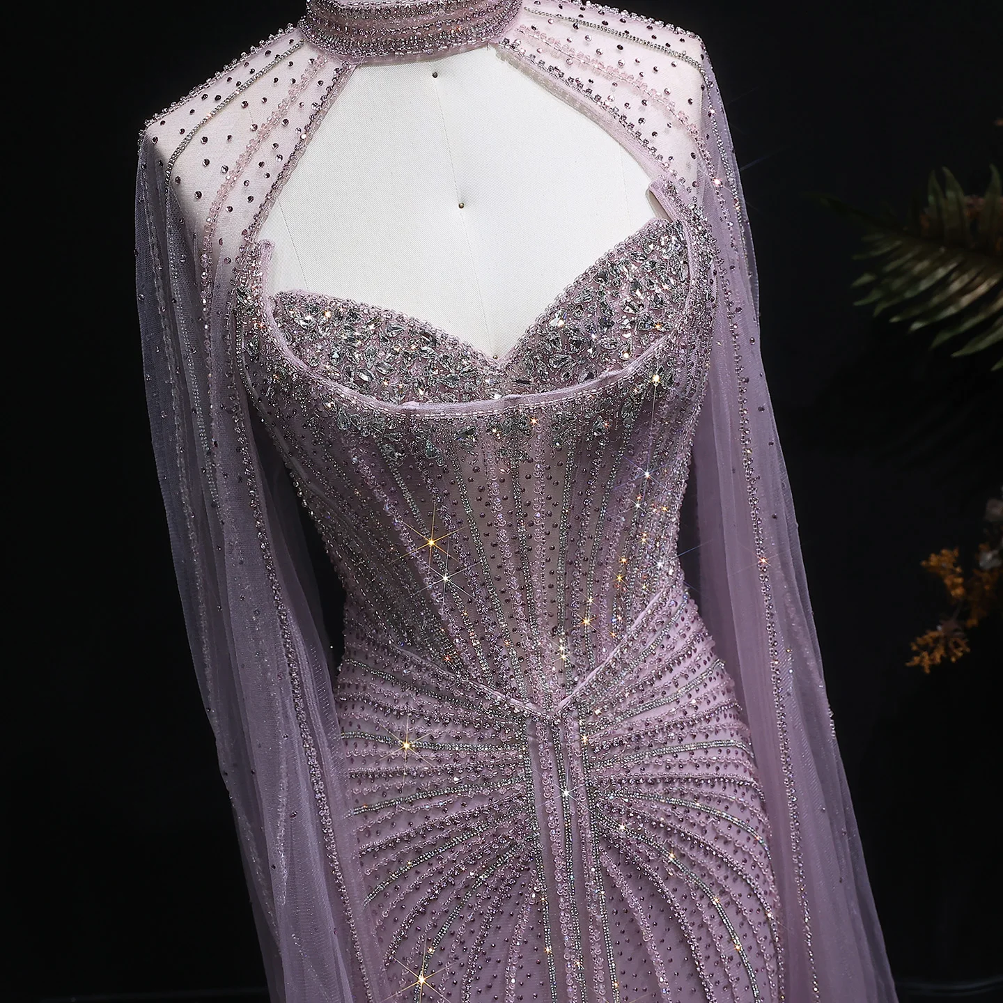 Sharon Said Luxuriöses Weinrotes Abendkleid mit Cape-Ärmeln, Lang, Rosa, für Damen, Hochzeit, Party, Ballkleider, Arabisch, SS156, Maßanfertigung – Detail 13