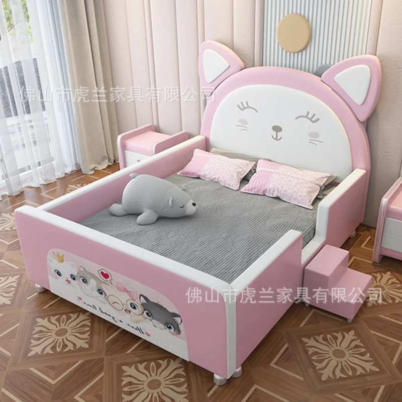 Muebles con tobogán para niños y niñas, cama de cuero suave con dibujos animados, cuna creativa de 1,2 m, 1,5 m, 1,8, 1,35 m