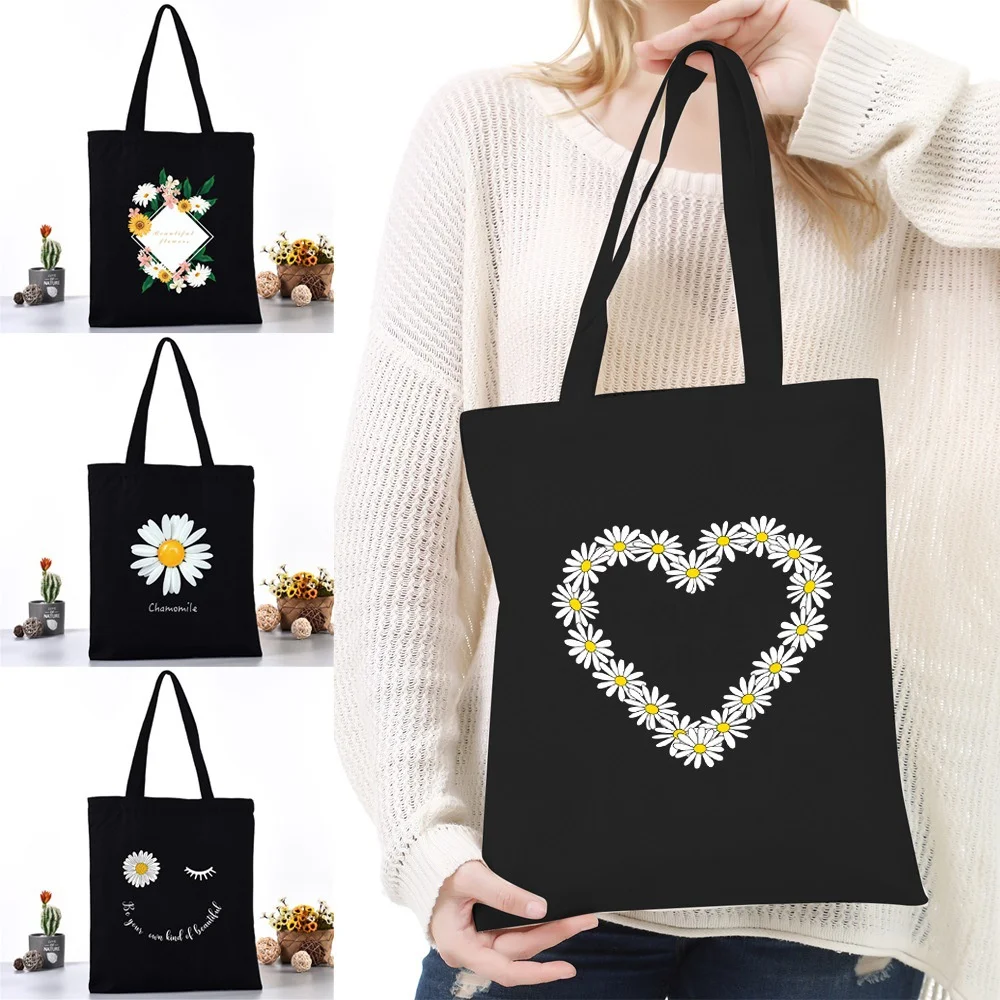 

Daisy Love Daisy Love Printed Canvas Bag Korean Idol Merchandise Black Shoulder Bag Women's Casual Handheld Shopping Bag