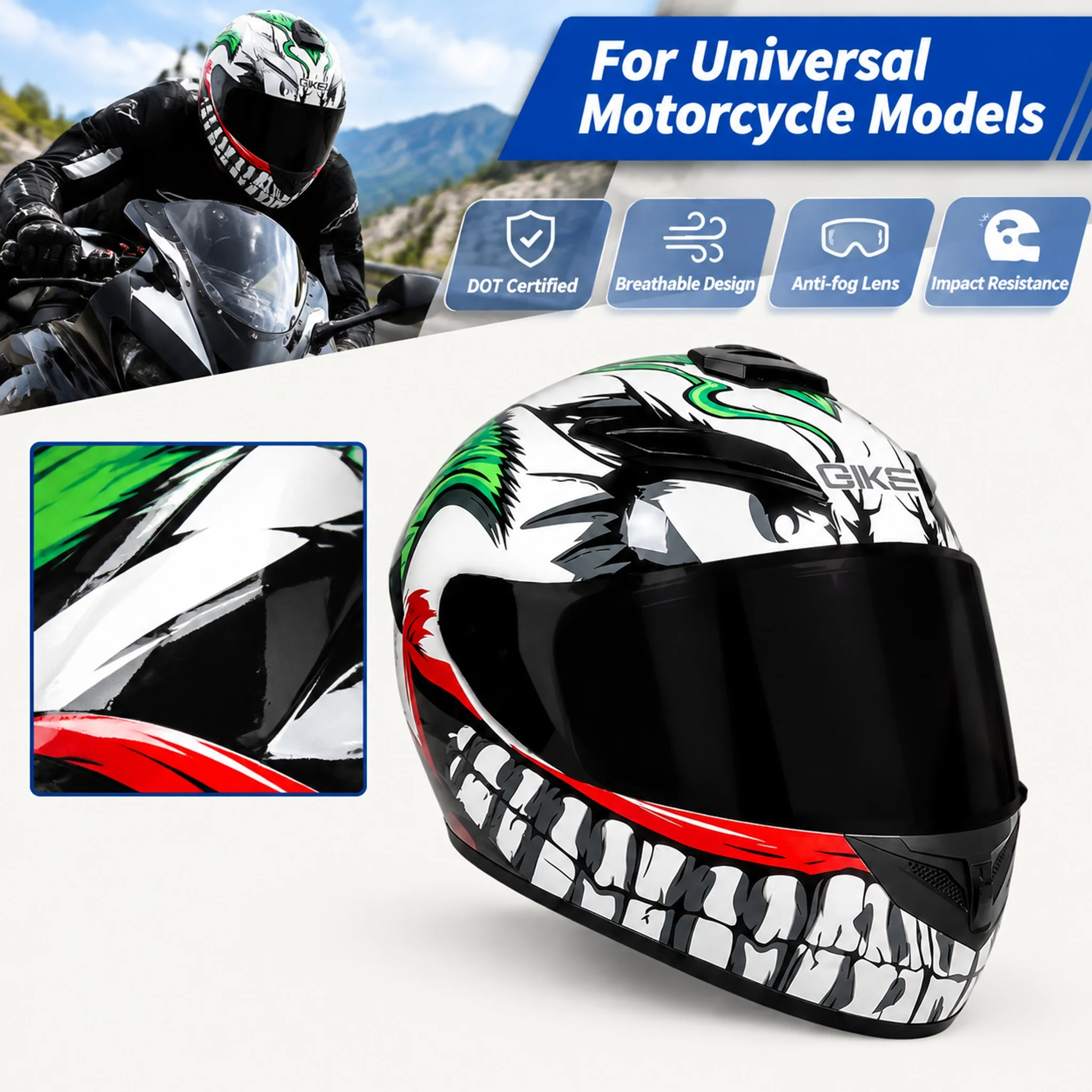 Casco integrale per moto omologato DOT, realizzato in resistente materiale ABS, con texture grafica, ideale per gli appassionati di moto vintage Triumph Bonneville.
