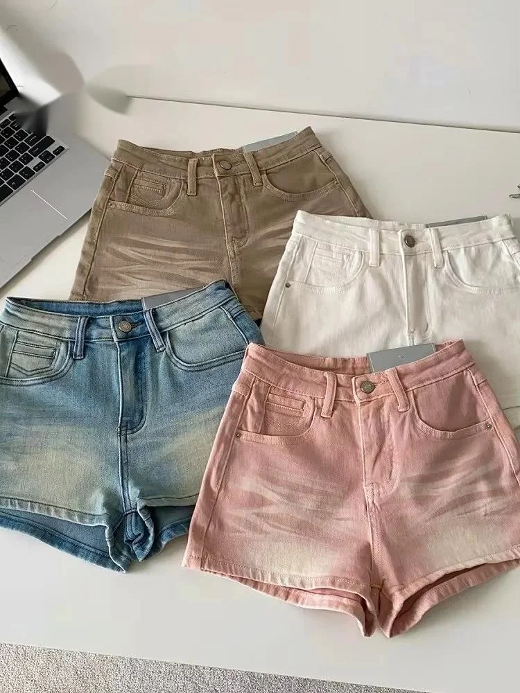 Gradient Denim Shorts Women High Quality Aesthetic Casual Cozy Half Pants American Retro Bascis Beach Jeans Bottoms