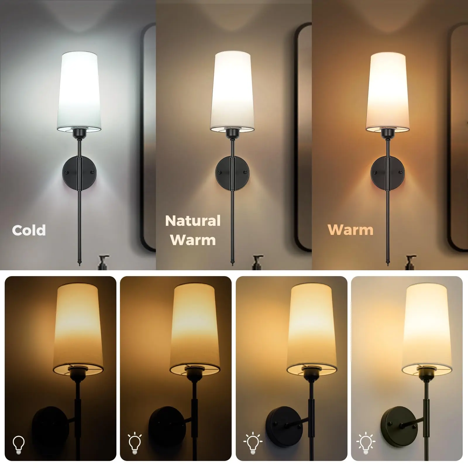 Battery Operated Wall Sconce With Remote, Rechargeable Wall Sconce Set of 2 Dimmable Wireless Battery Powered Wall Lamp Decor