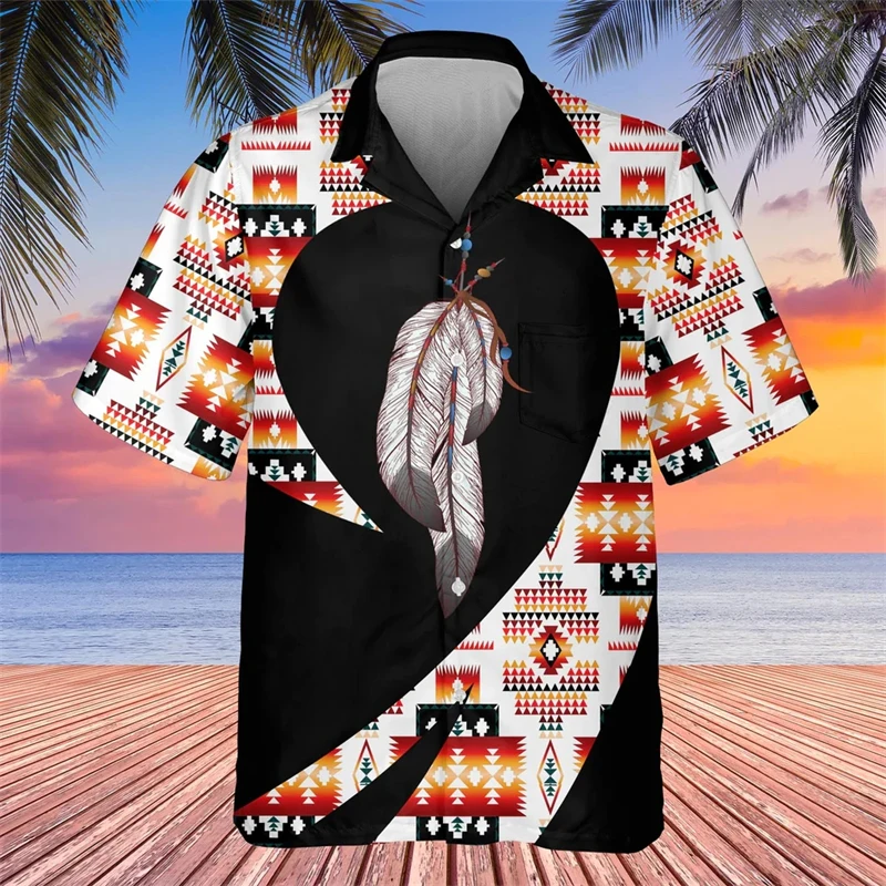 

Hawaiian Tribe Native 3d Clothing Print Shirts Men Fashion Shirt Short Sleeve Casual Beach Shirts Single-Breasted Shirt Men's