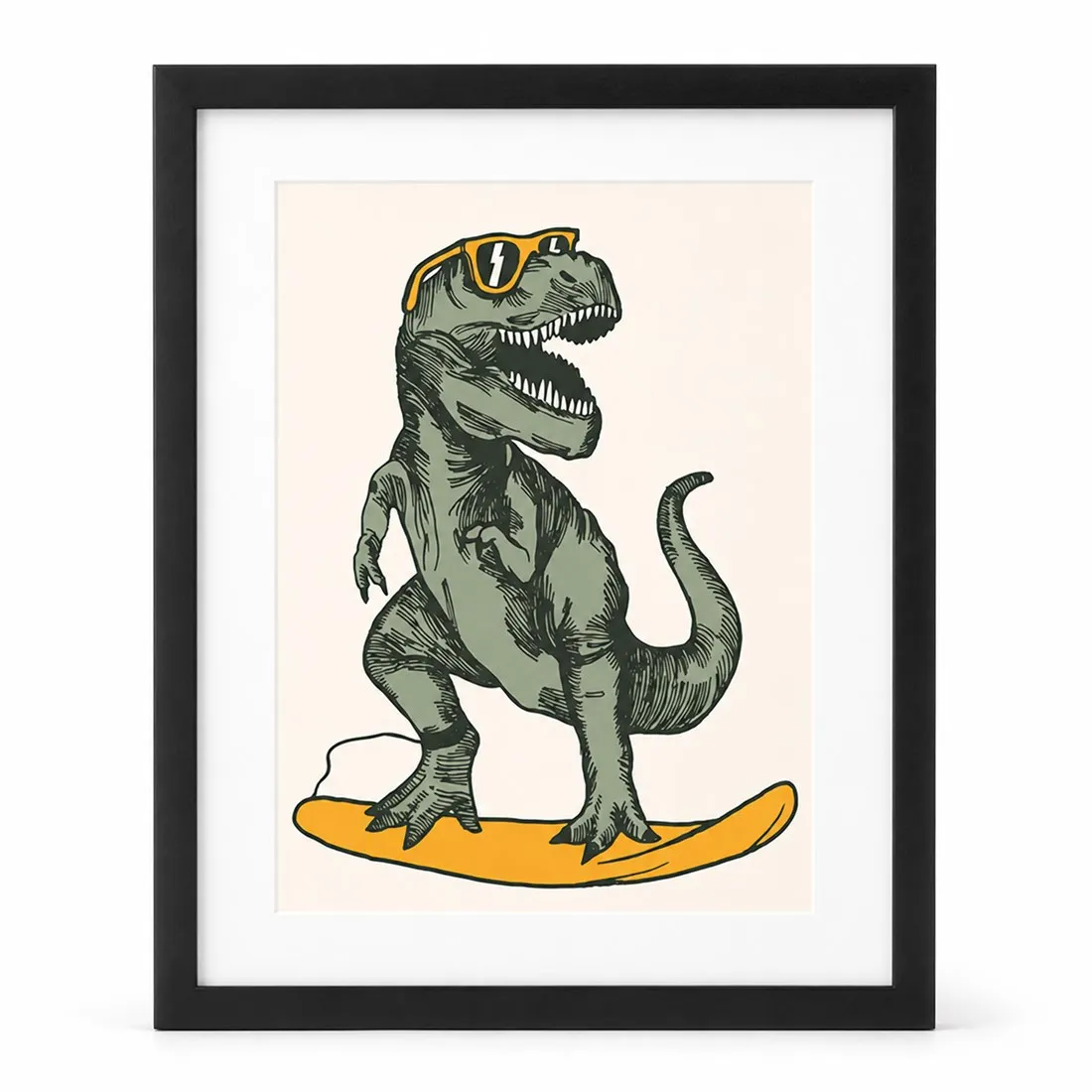 T-rex Dino Surfing Poster,Canvas Wall Print,Modern Art Illustration,High‑Grade Home Decoration Artwork for Bedroom,Living Room