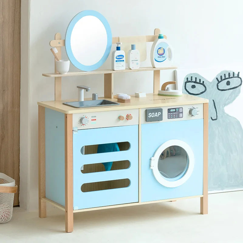 Multifunctional Wood Material Washing Machine Toy Table Dresser Dryer Storage Cabinet Home Play Educational for Children
