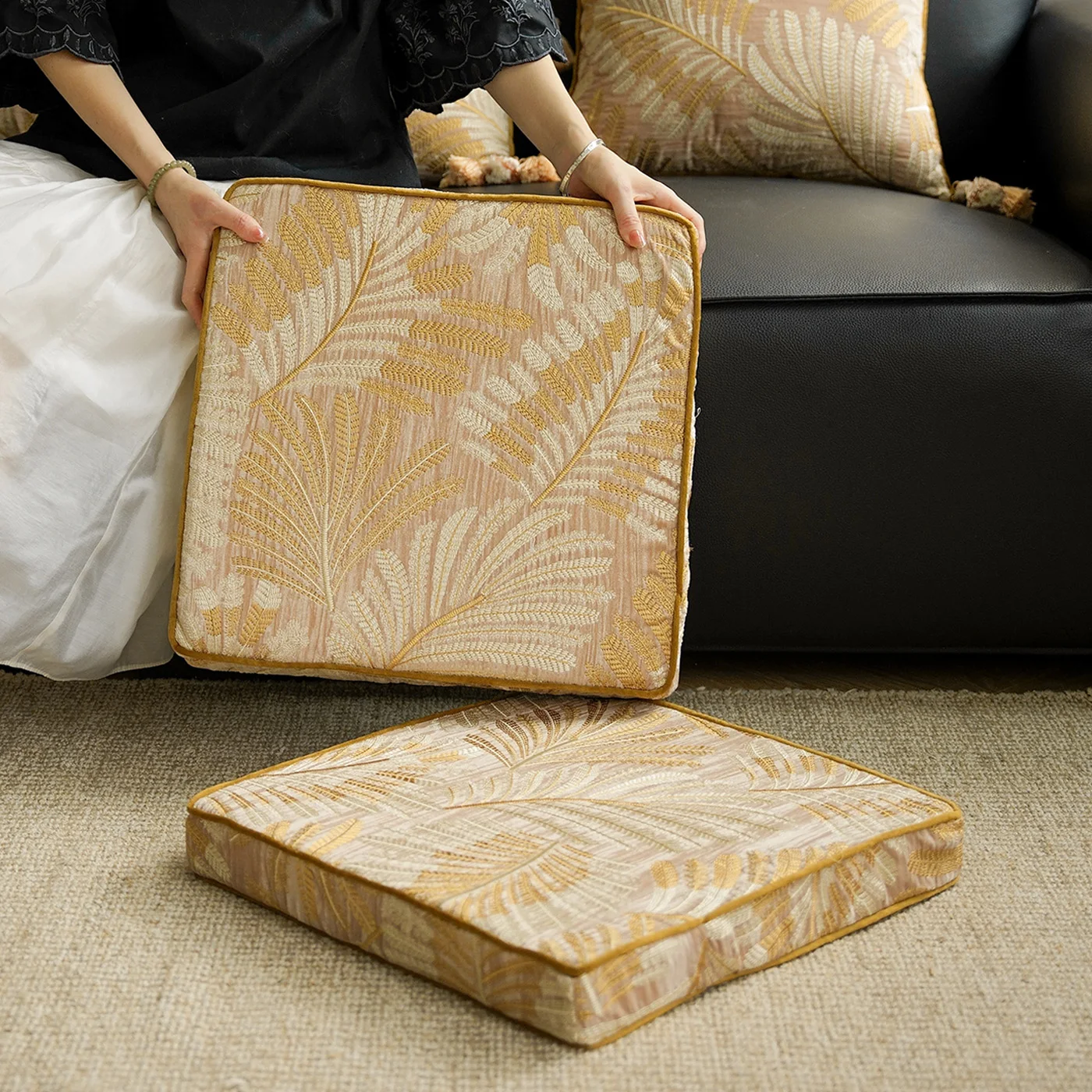 luxury-gold-leaf-embroidery-zafu-modern-simple-style-home-use-cushion-tatami-reading-chair-pad-detachable-and-washable