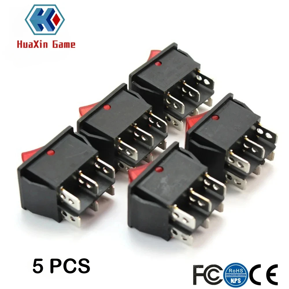 5x Plastic Press Button On-Off Square Rocker Switches, Toggles, AC 250V, 20A,