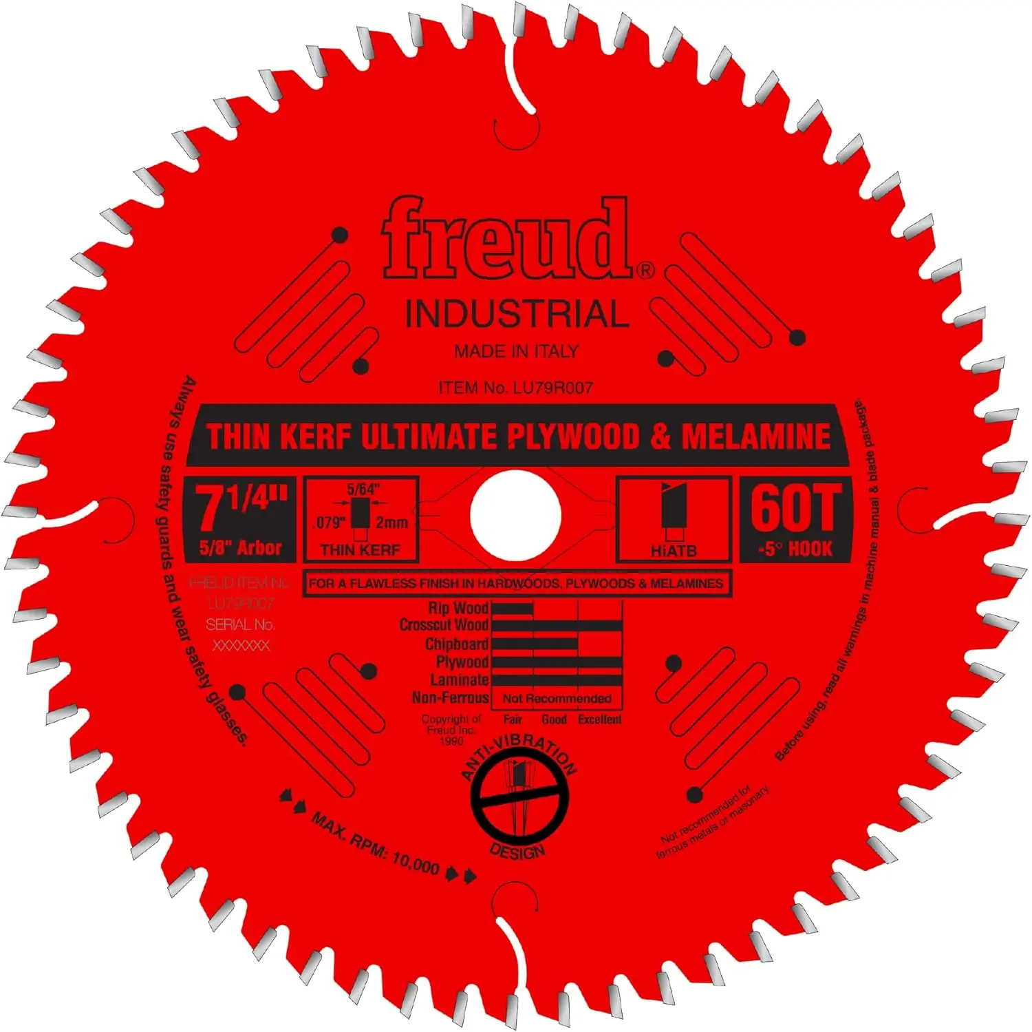 

7-1/4" 60T Thin Kerf Circular Saw Blade for Plywood & Melamine, Splinter-Free Cuts