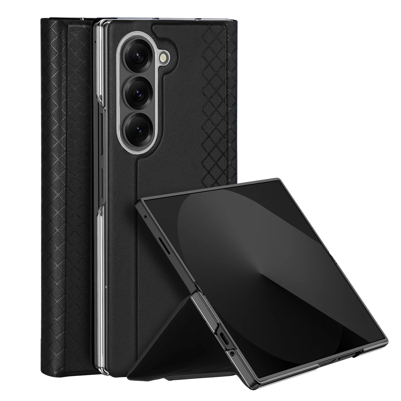 

For Samsung Galaxy Z Fold7 5G Case DUX DUCIS Bril Series Leather+PC Phone Cover with Stand - Black