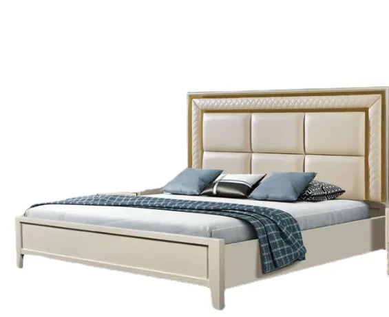 fdCustomized Practical Hot Sale Solid Wood Genuine King Size Bed Set Modern King Leather Bed Frame Home and Hotel Bedroom Set&