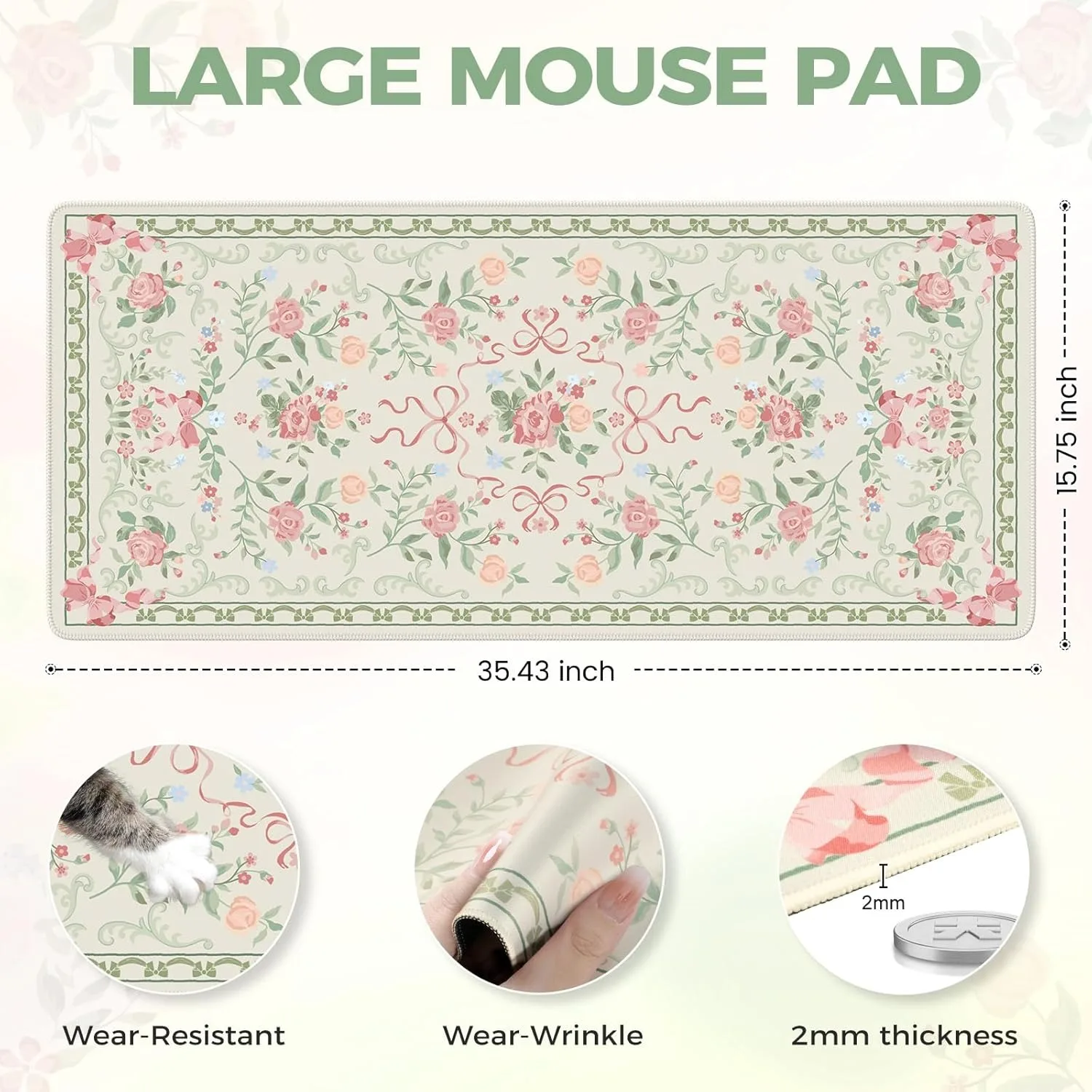 Il tappetino per mouse floreale verde con design in stile persiano è una decorazione desktop per computer di alta qualità, facile da pulire