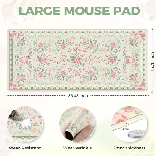 Imagen 2 del producto El alfombrilla de ratón floral verde con diseño de estilo persa es una decoración de escritorio de computadora de alta calidad que es fácil de limpiar.