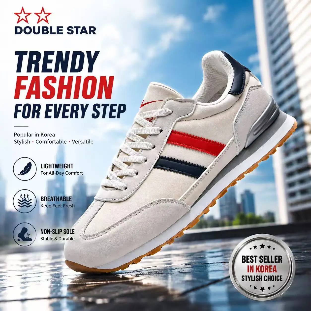 

Double Star Men's Casual Sneakers, Thick Bottom Flow Korean Edition Sneakers, Versatile Trendy Commuting Casual Men's Shoes
