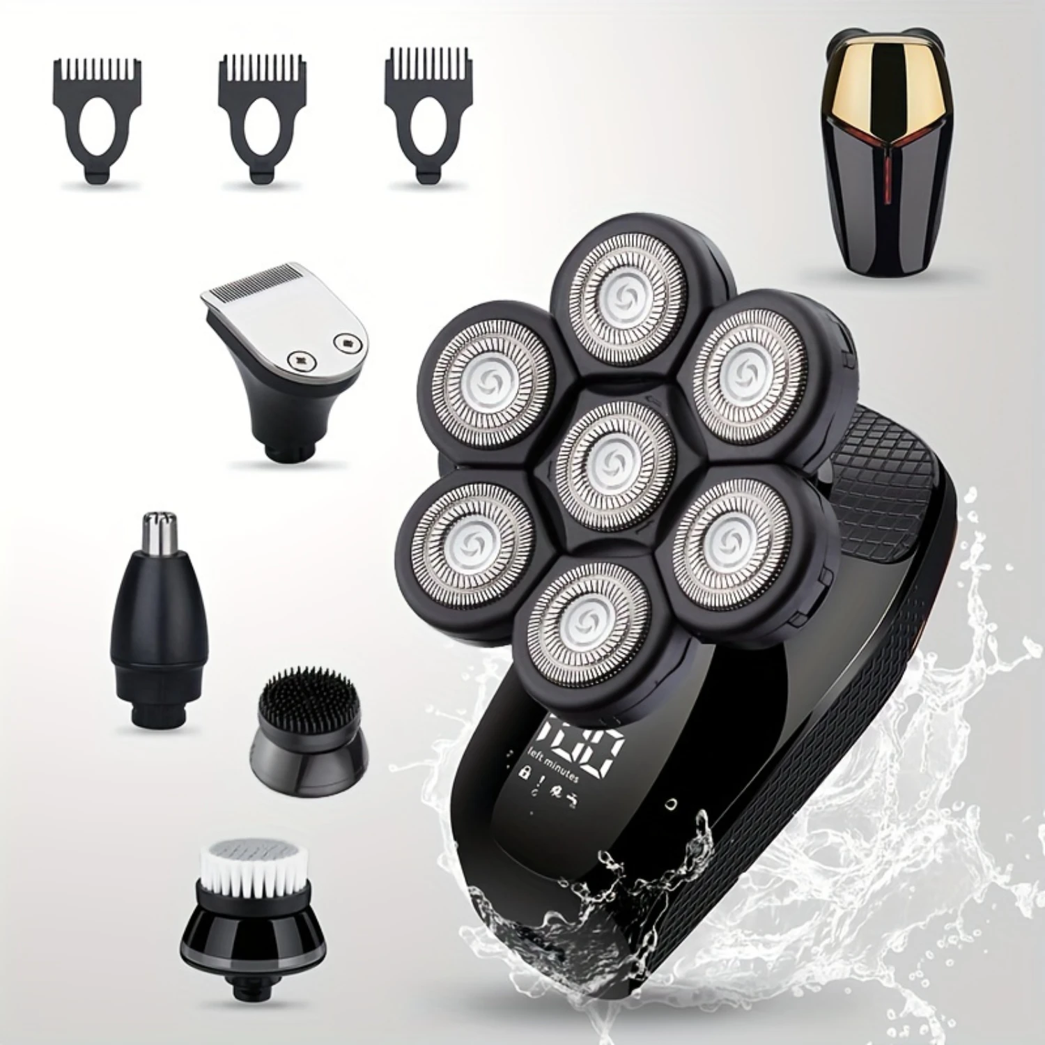 5-In-1 Men's Rechargeable Shaver Trimmer Clipper - Rotary Bald Head Portable Face Beard Hair