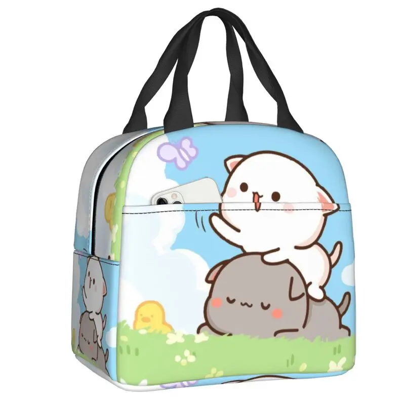 Peach And Goma Romantic Mochi Cat Insulated Lunch Bag for Women Resuable Cooler Thermal Lunch Tote Office Work School