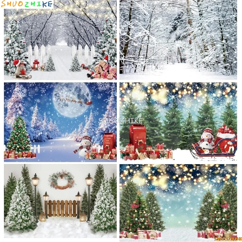 Weihnachten Tag Landschaft Kiefernwald Fotografie Kulissen Berg Schnee Natur Hintergrund Winter Himmel Neujahr Foto Requisiten TW-06