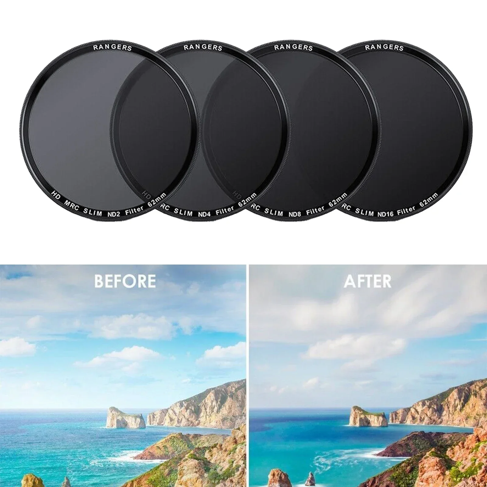 4Pcs/Set Universal ND Filter ND2 ND4 ND8 ND16 Neutral Density Filtors for Digital Camera waterproof Circular Filter set