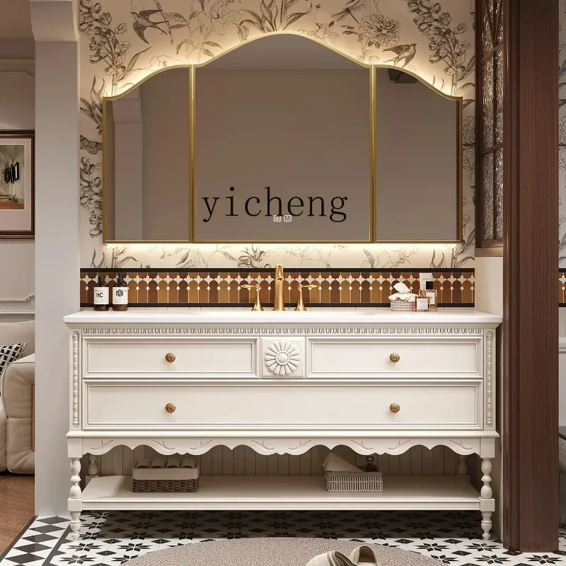 TP-25 French retro medieval oak bathroom cabinet combination floor-to-ceiling American washbasin