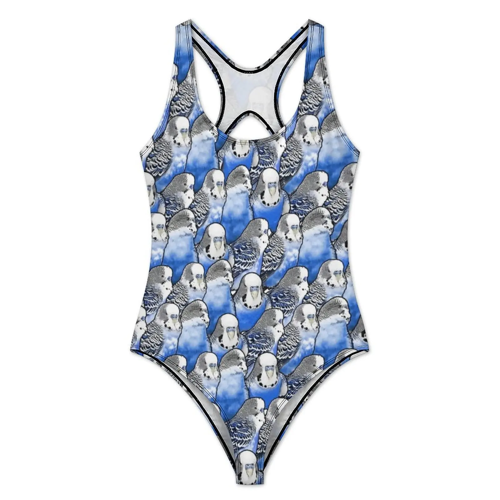 Cool Parrot Swimsuit Budgie Blue Pattern Push Up Swimwear One-Piece Surfing Monokini Swimsuits Graphic Beach Outfits Plus Size