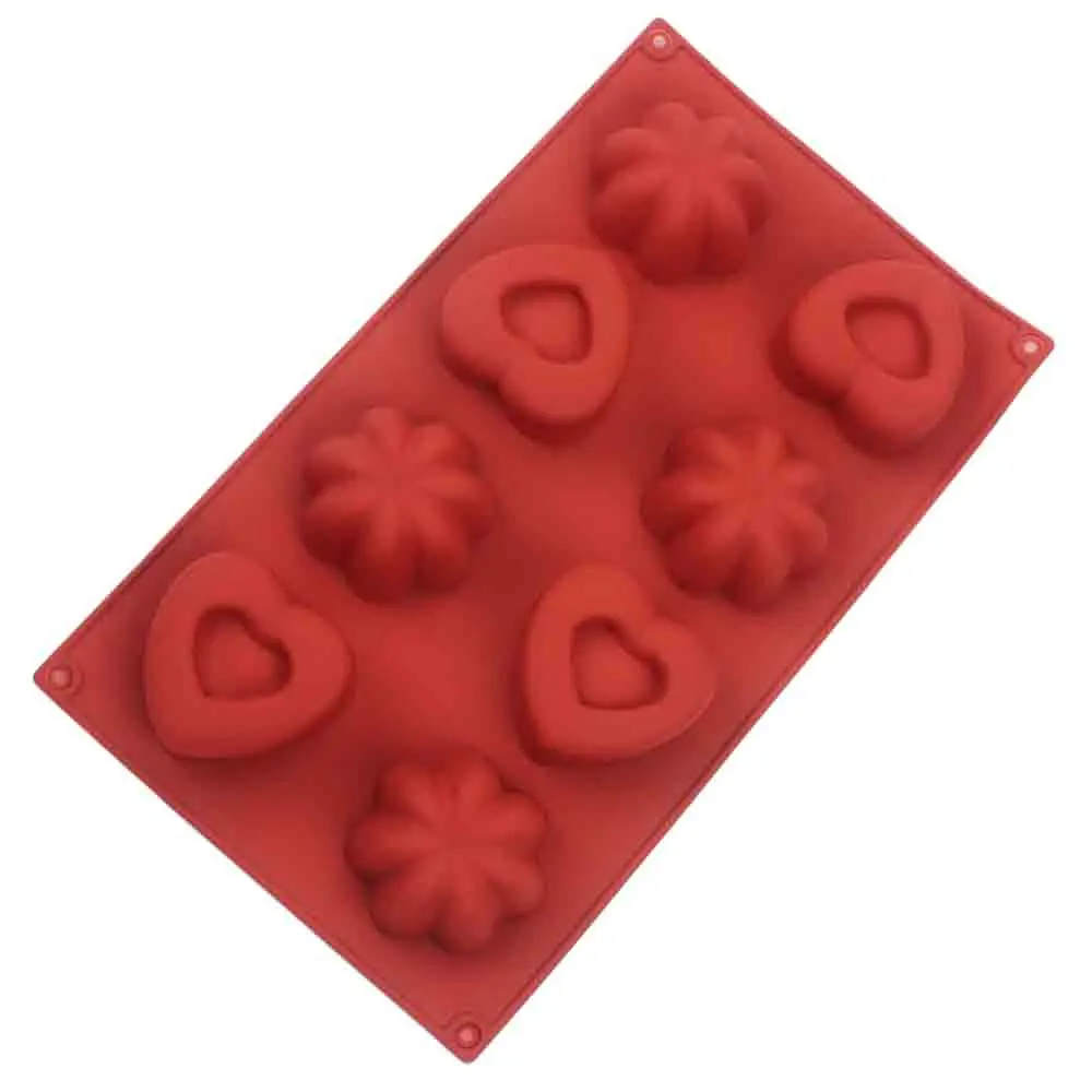 

New Tea Break Series Silicone Cake Mold 8 Hole Heart Shape Flower Mini Chocolate Mousse Dessert Mold Jelly Pudding Baking Tools