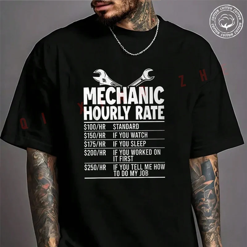 

Mechanic Hourly Rate Car Motorcycle Labor T-Shirt Men's Cotton Summer Casual Short Sleeve Round Neck Tees