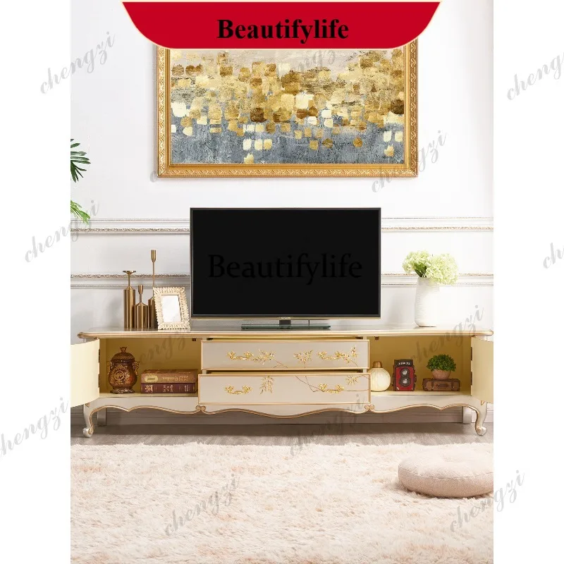 YL French light luxury high-end painted TV cabinet high-end home living room white TV cabinet