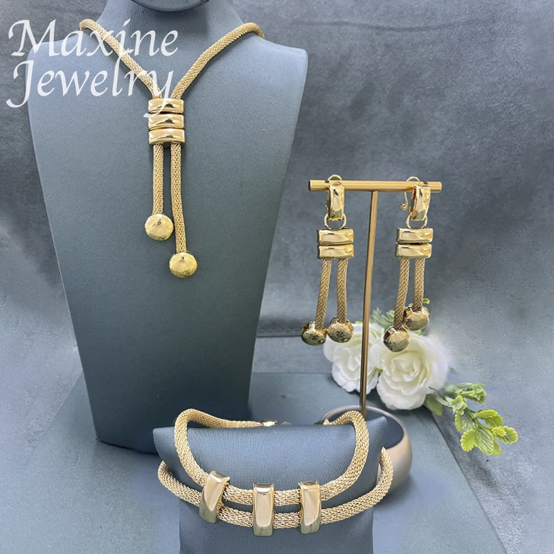 

Italian Dubai Trendy 24K Gold Plated Jewelry Set for Women Golden Fashion Necklace Earrings Bracelet Luxury Wedding Party Gifts