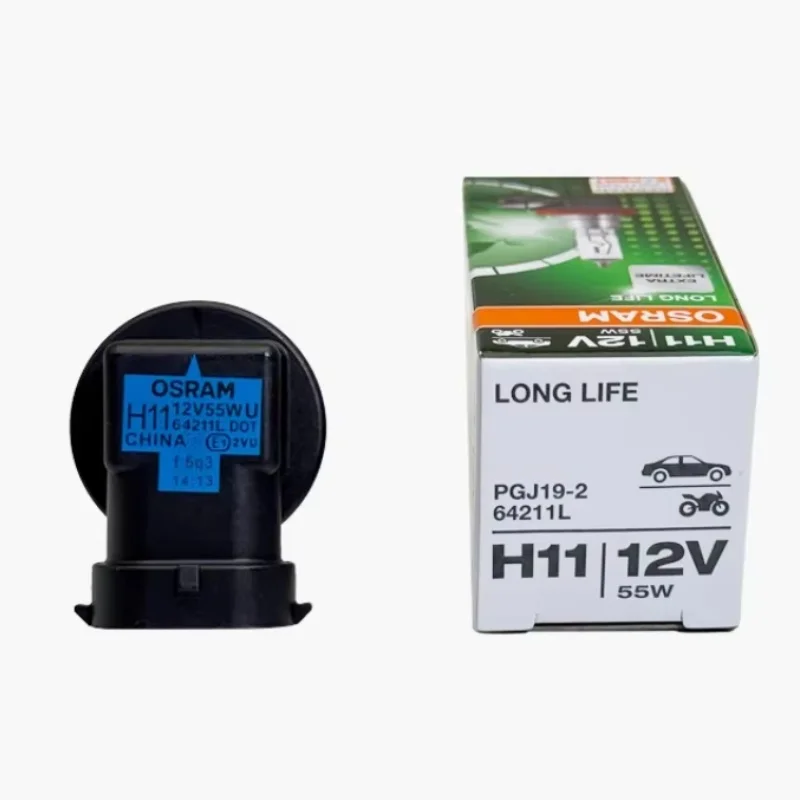 OSRAM LONG LIFE H11 Car Headlights 55W 12V 3200K White Original Auto Fog Lights Halogen Bulb More Durable Super Series 12V 1/2X