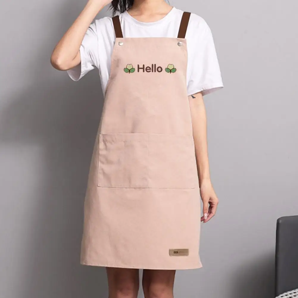 

Strap Apron Anti-fouling Pocket Adjustable Oilproof Hello Workwear Summer Thin Dining For Manicure Store Painters Home Kitchen