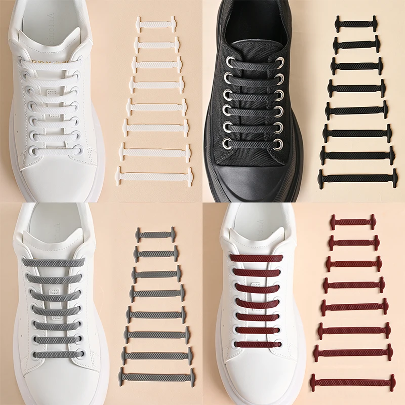 12 Colors 16Pcs Elastic Rubber No Tie Silicone Lazy Shoelaces Sneaker Replacement Laces Waterproof Shoe Accessory Daily Sports