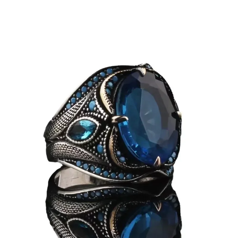 European and American retro ring, aged jewelry moonstone