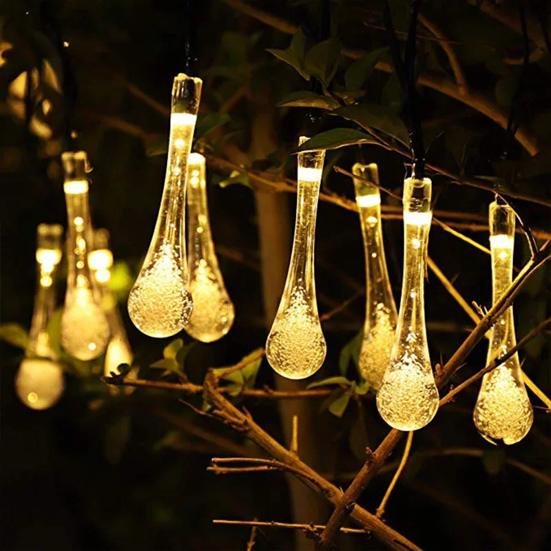Crystal Waterdrop LED String Lights Solar Battery USB Powerful Outdoor Waterproof Fairy Lamp Decor Garden Lawn Street Christmas