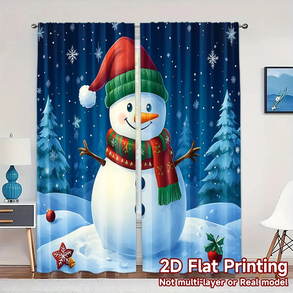 2pcs,Curtains Cute Snowman Christmas Scene Modern Curtains Digital Printed Yarn Curtains Decorations Inside Perfect for Bedroom