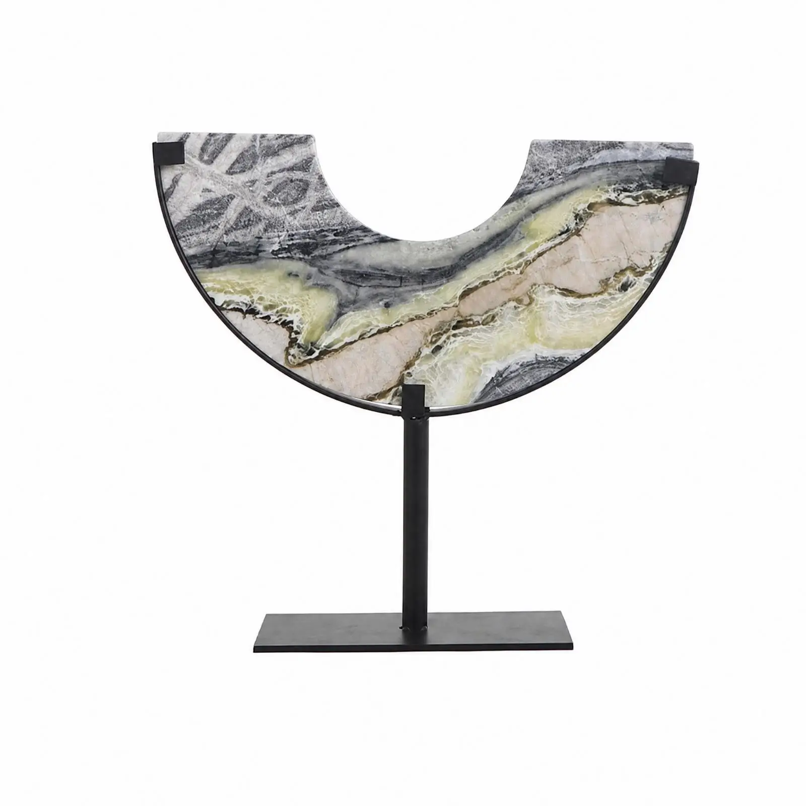 Organic Stone Slab Screen Decorative Panel Metal Support Art Statue for Living Room Shelf Console Decor