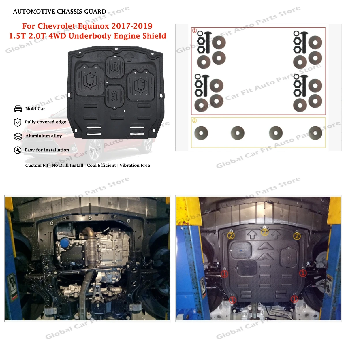 Under Engine Shield Engine Cover Engine Guard Chassis Bottom Protection Guard For Chevrolet Equinox 2017-2019 1.5T 2.0T 4WD