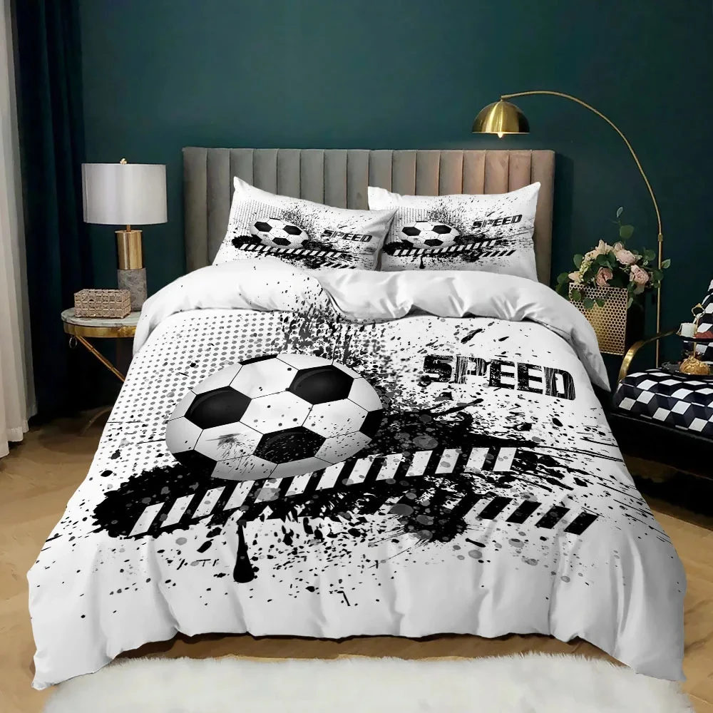 Soccer Duvet Cover Single Twin Queen Size Soccer Ball Pattern Comforter Cover Sports Theme Bedding Set Gift for Football Lover