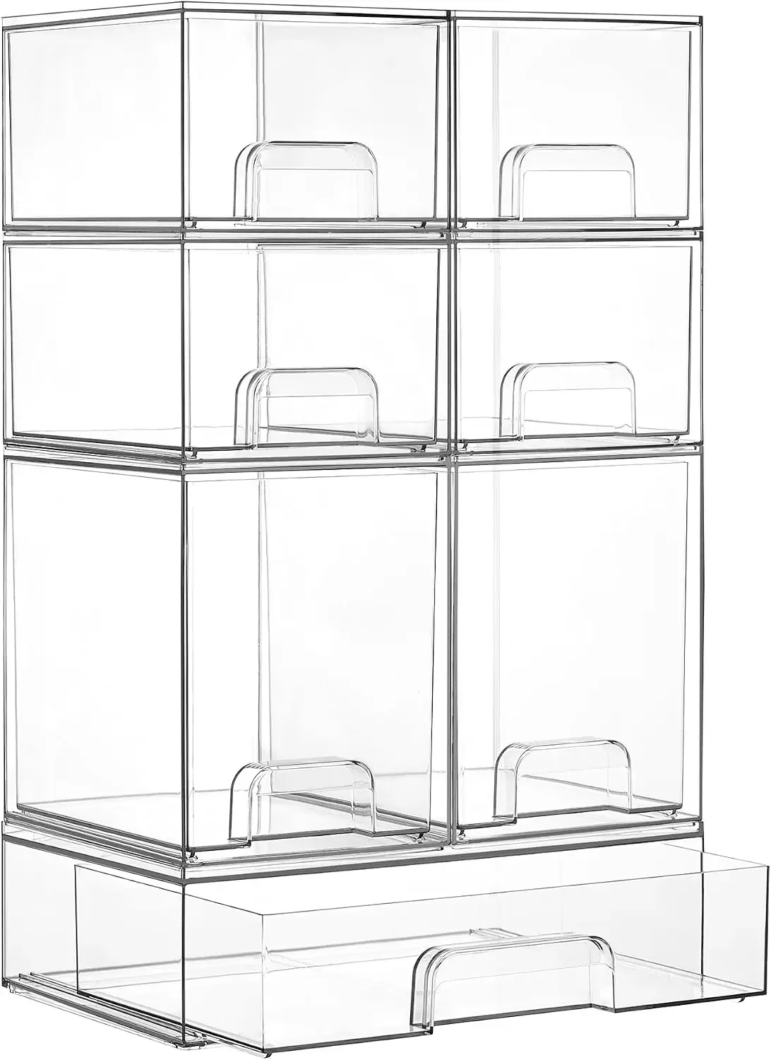 Stackable Storage Drawers Set of 7, Clear Plastic Organizer Bins for Baby Bottle, Beauty Supplies Storage, Ideal for Kichen Coun