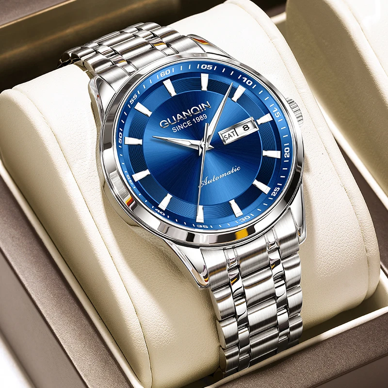 GUANQIN Men Mechanical Watch Automatic Movement Stainless Steel Luxury Business Leisure Luminous Waterproof Watches for Man
